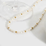 White Beaded Choker with Gold Accent Beads