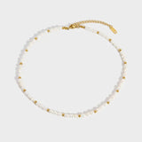 White Beaded Choker with Gold Accent Beads