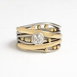 Wide Gold Tone Ring with Beaded Silver Wrap Detail