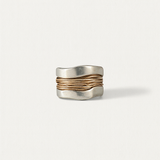 Wide Band Ring with Gold Wire Detailing and Silver Tone Finish