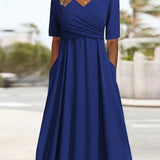 Women's Stylish V-Neck 3/4 Sleeve Wrap Dress | Midi