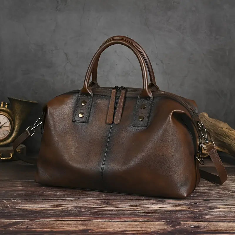 Vintage Brown Genuine Leather Handbag for Women
