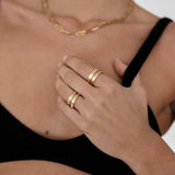 Gold Tone Band Ring with Embossed Heart Motif