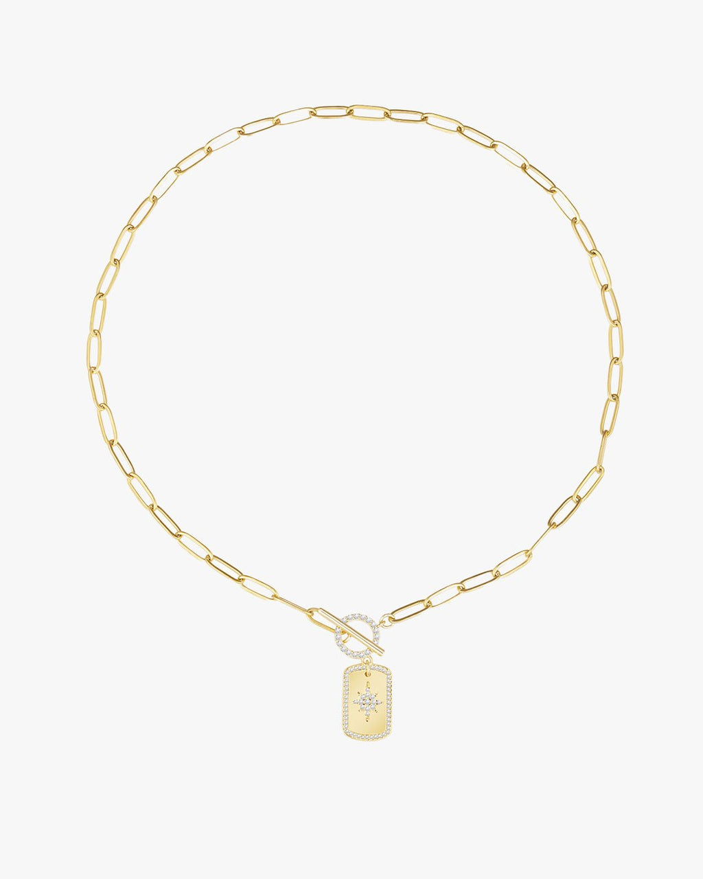 Gold Necklace with Star Tag Pendant and Toggle Clasp