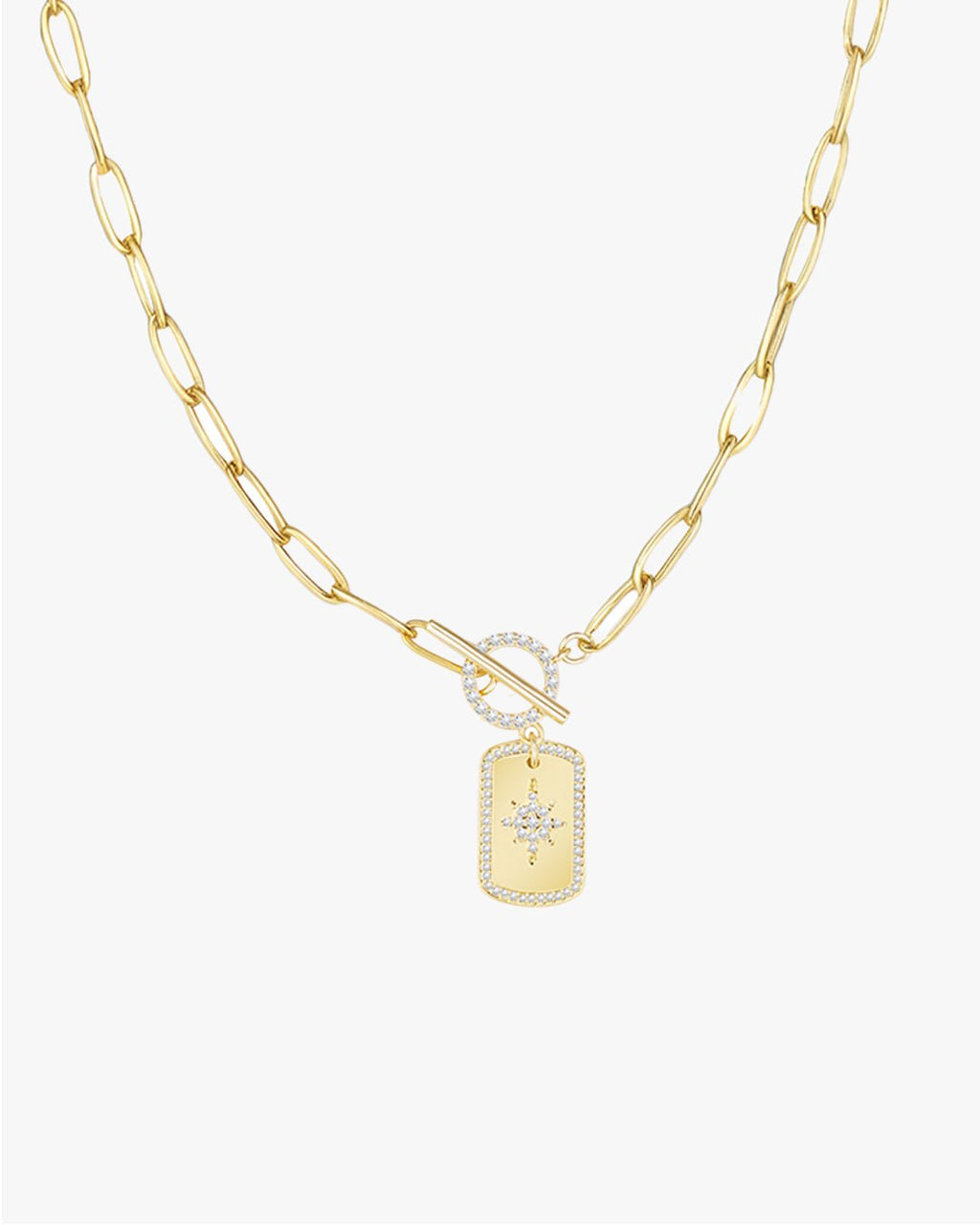 Gold Necklace with Star Tag Pendant and Toggle Clasp