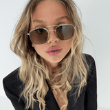 Women’s Aviator Sunglasses – Gold Metal Frame with Chocolate Lenses