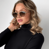 Women’s Gold Metal Frame Sunglasses – Graphite-Tinted Lenses