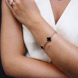 Gold Clover Bracelet - Black Enamel Charms - 18K Gold Tone - Stainless Steel