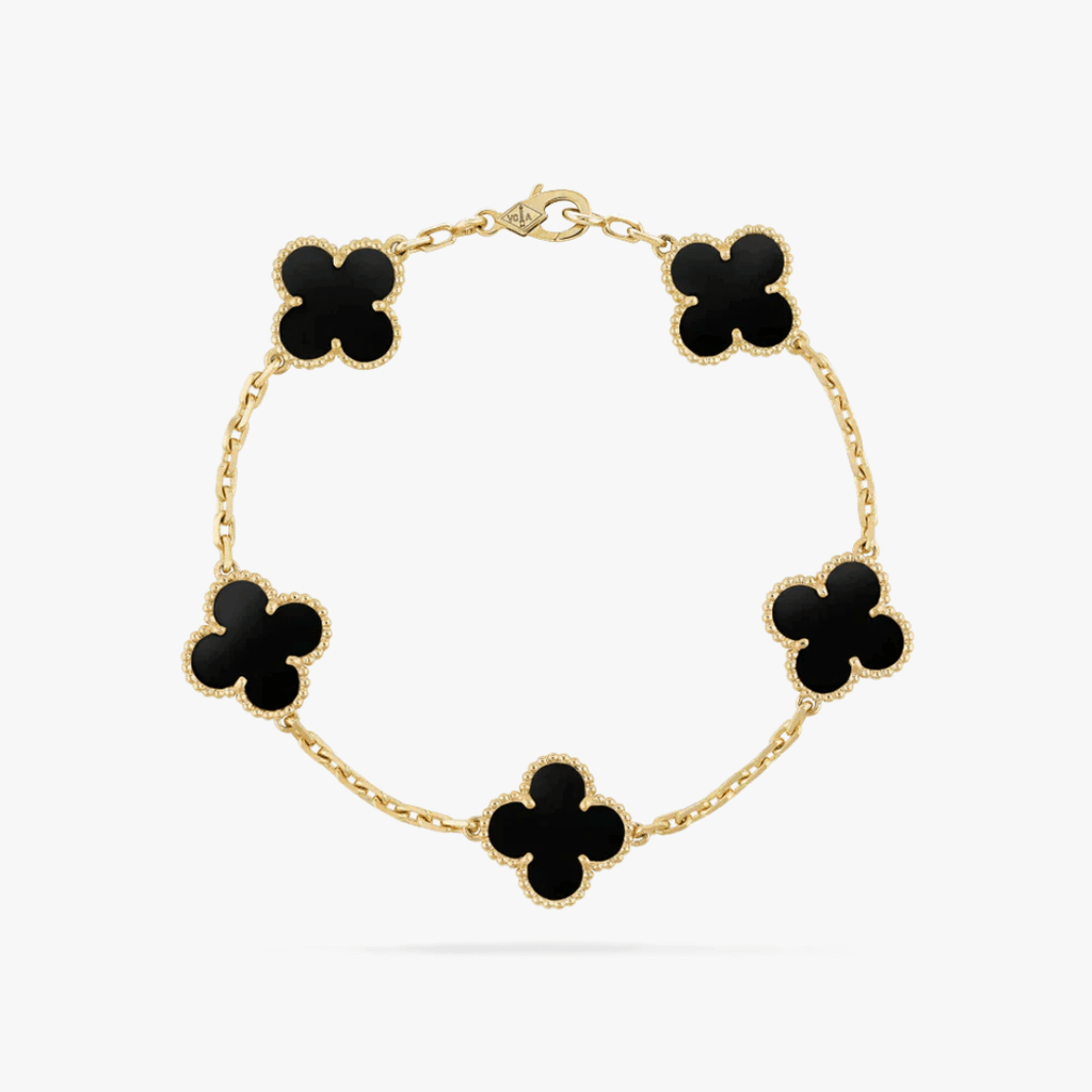 Gold Chain Bracelet with Black Clover-Shaped Charms