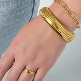 Gold Geometric Bangle - Modern Bold Cuff Design - 18K Gold Tone