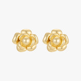 Gold Flower Earrings - Sculpted Petal Studs - 18K Gold Tone - Hypoallergenic