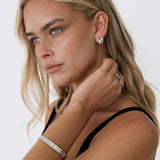 Silver Tone Studded Hoop Earrings Minimalist Design