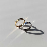 Silver Bezel Ring - Band with Zirconia Stones - Polished Silver Tone - Band