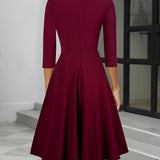 Women's Vintage A-Line 3/4 Sleeve Midi Evening Dress | Round Neck