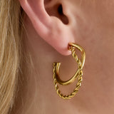 Gold Organic Braided Hoop Earrings - Textured Heritage Design - 18K Gold Tone