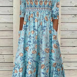 Women's Floral Print Flared Dress | 3/4 Sleeves