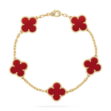 Gold Clover Bracelet - Black Enamel Charms - 18K Gold Tone - Stainless Steel