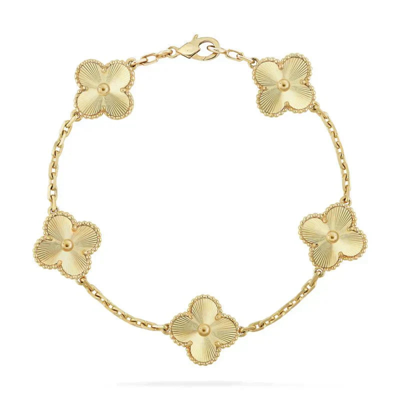 Gold Chain Bracelet with Black Clover-Shaped Charms
