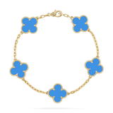 Gold Clover Bracelet - Black Enamel Charms - 18K Gold Tone - Stainless Steel