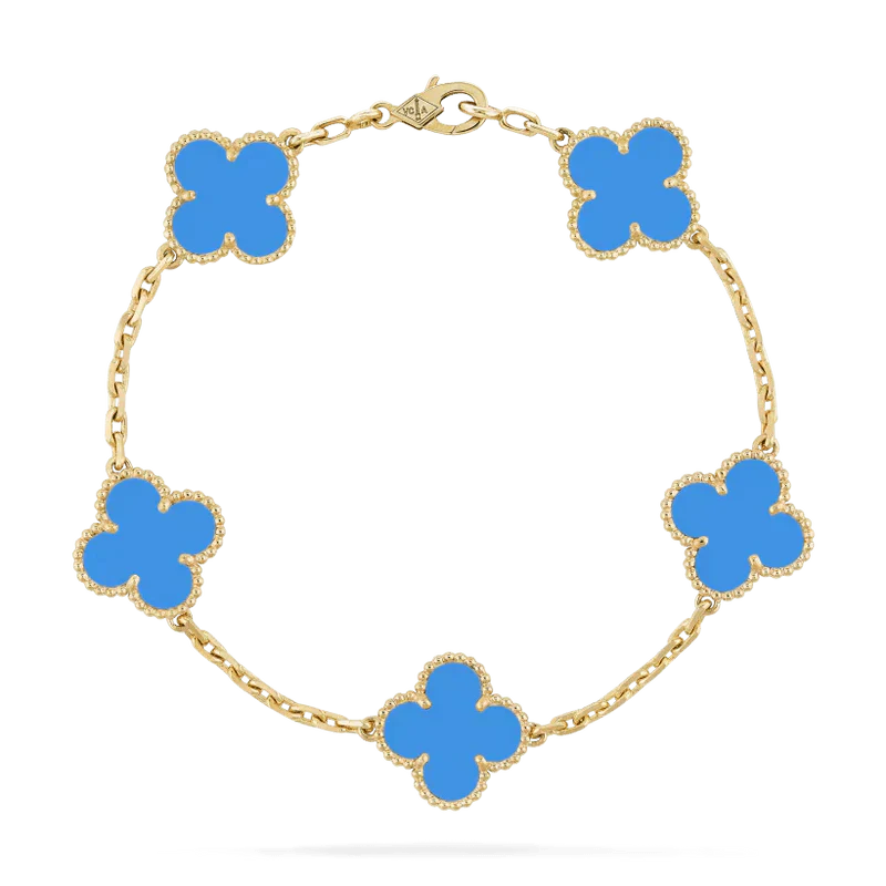 Gold Chain Bracelet with Black Clover Charms
