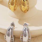 Gold Sculpted Gold Hoop Earrings - Architectural Design - 18K Gold Tone