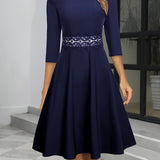 Women's Vintage A-Line 3/4 Sleeve Midi Evening Dress | Round Neck