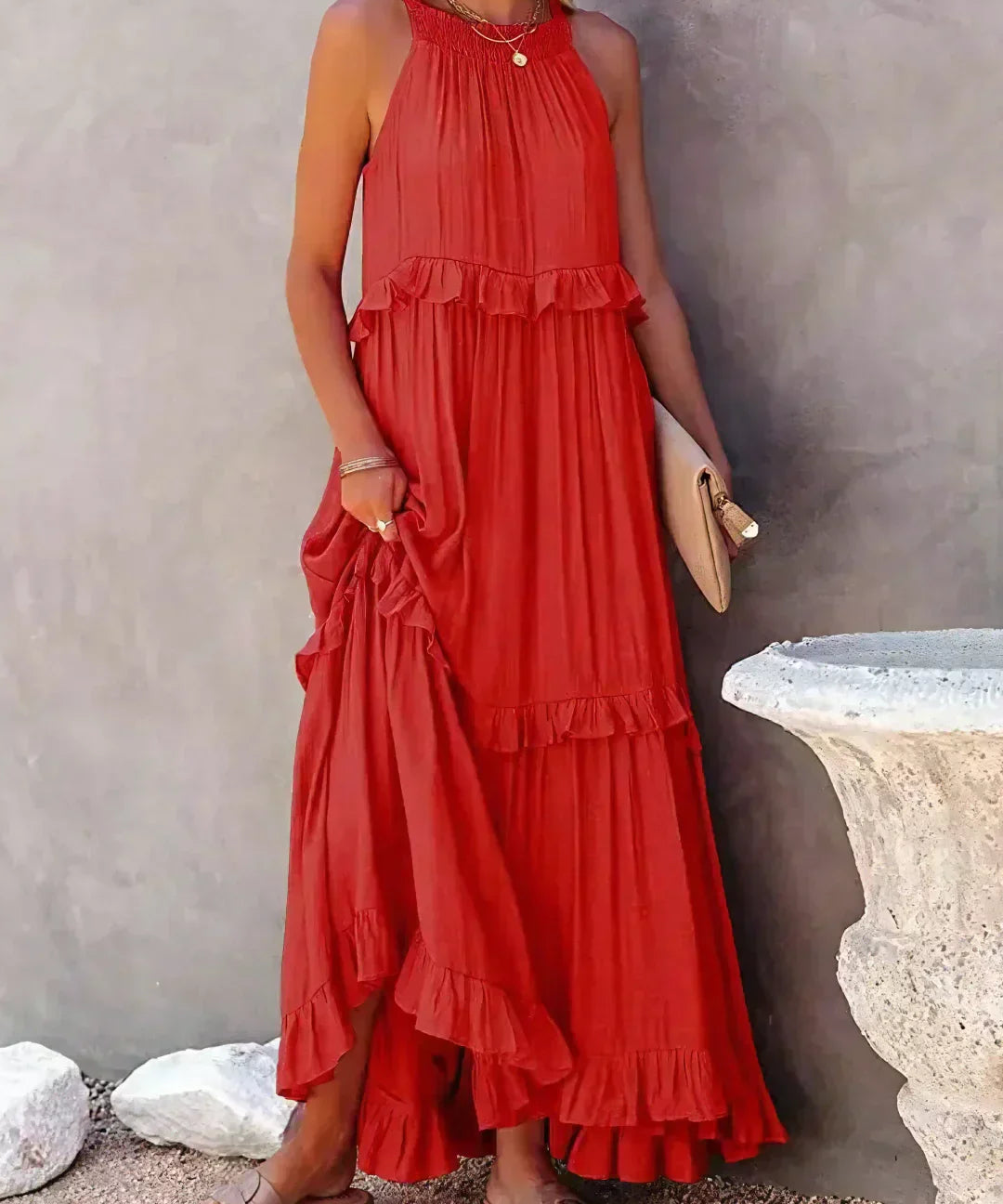 Women's Halter Summer Dress with Ruffles | Maxi