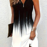 Women's Sleeveless Printed Summer Dress with Split Neckline | Mini