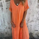 Women's V-Neck Summer Midi Dress | Short Sleeve