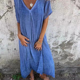 Women's V-Neck Summer Midi Dress | Short Sleeve