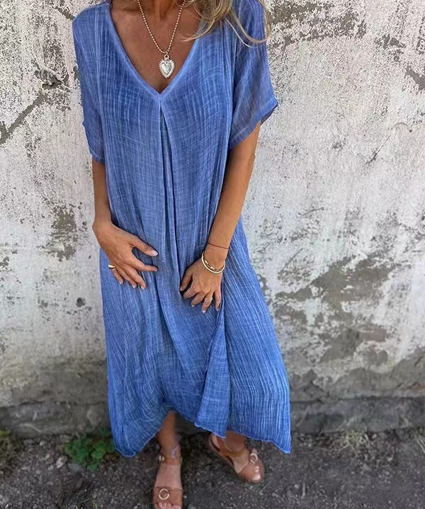 Women's V-Neck Summer Midi Dress | Short Sleeve