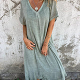 Women's V-Neck Summer Midi Dress | Short Sleeve