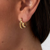 Gold Small Double Hoop Earrings - Layered Minimalist Design - 18K Gold Tone