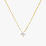 Gold Floral Necklace - Four-Stone Zirconia Pendant - 18K Gold Tone - Chain