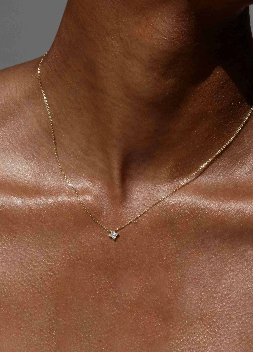 Gold-Toned Chain Necklace with Four-Stone Floral Pendant