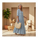 Women's Printed V-neck Dress | Boho