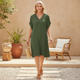 Women's V-neck Shift Dress with Tummy Covering | Mini