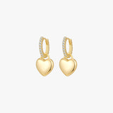 Gold Tone Heart Drop Earrings with Crystal Hoops