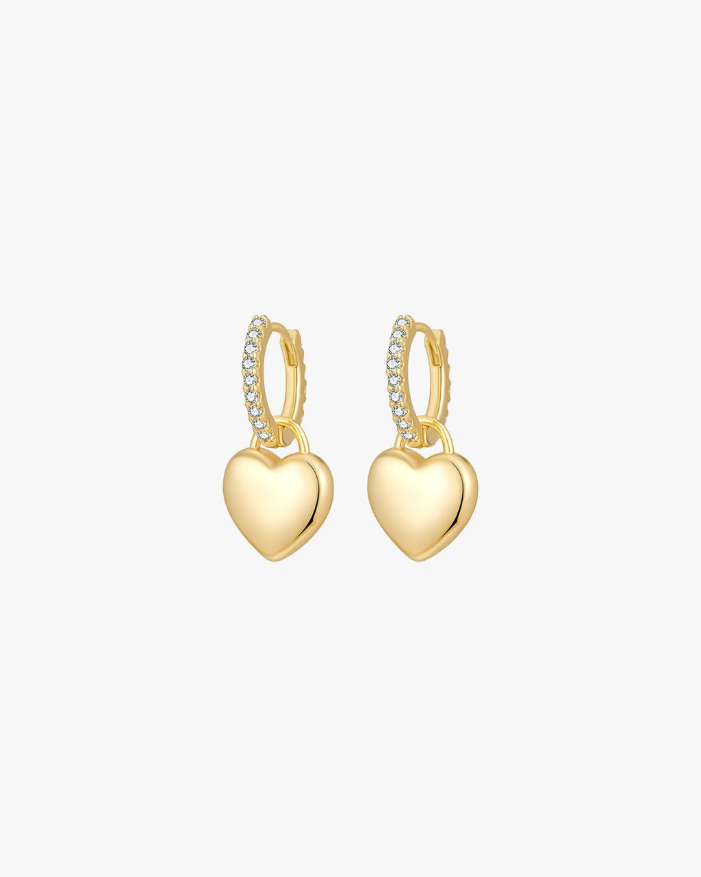 Gold Heart Drop Earrings with Crystal-Embellished Hoops – Romantic Dangle Design