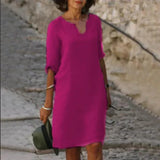 Women's V Neck Summer Dress with 3/4 Sleeves | Mini