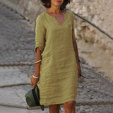 Women's V Neck Summer Dress with 3/4 Sleeves | Mini