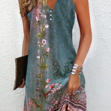 Women's Sleeveless Printed Summer Dress with Split Neckline | Mini