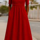 Women's Stylish V-Neck 3/4 Sleeve Wrap Dress | Midi