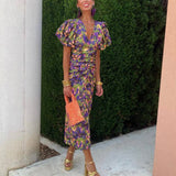 Women's Puffed Sleeves Slim Dress | Midi