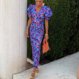 Women's Puffed Sleeves Slim Dress | Midi