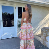 Women's Tiered Spaghetti Straps Wedding Guest Dress | Maxi