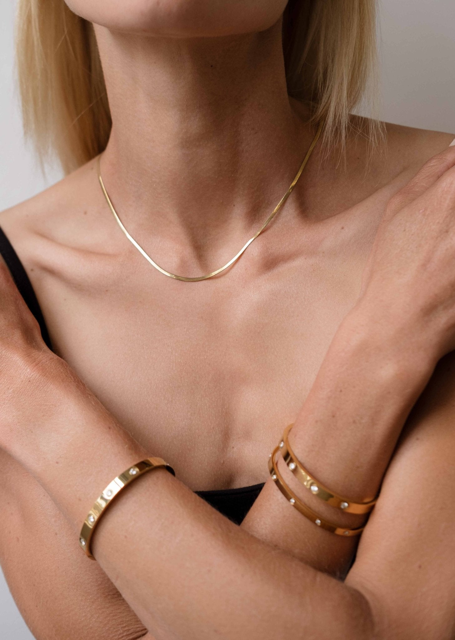 Gold-Toned Flat Snake Chain Necklace