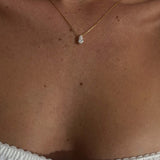 Gold Teardrop Necklace - Clear Crystal Pendant - 18K Gold Tone - Adjustable Chain