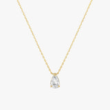 Gold Teardrop Necklace - Clear Crystal Pendant - 18K Gold Tone - Adjustable Chain