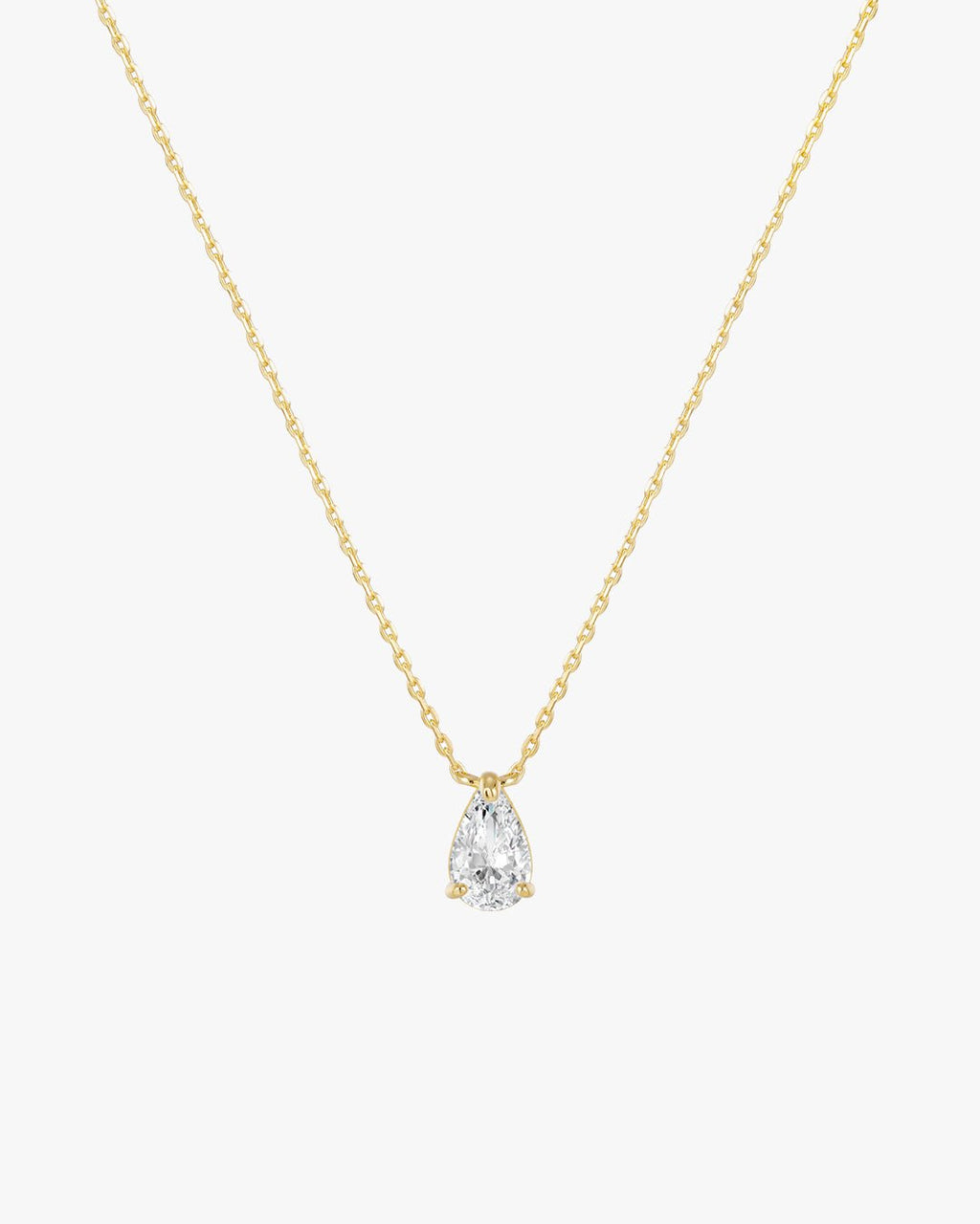 Gold Teardrop Pendant Necklace with Clear Stone